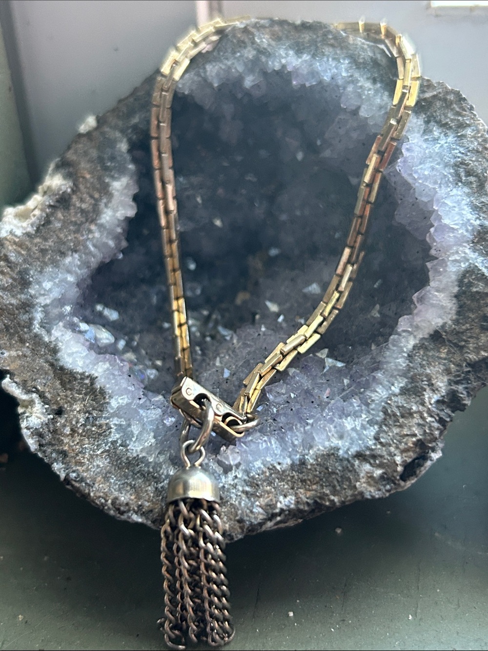 Sarah Coventry Gold Tone Box-Link Necklace with Tassel
